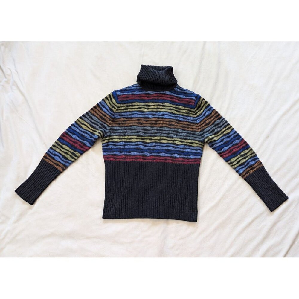Carlisle Vintage Women's Turtleneck Sweater Charcoal Gray Stripe Wool Medium